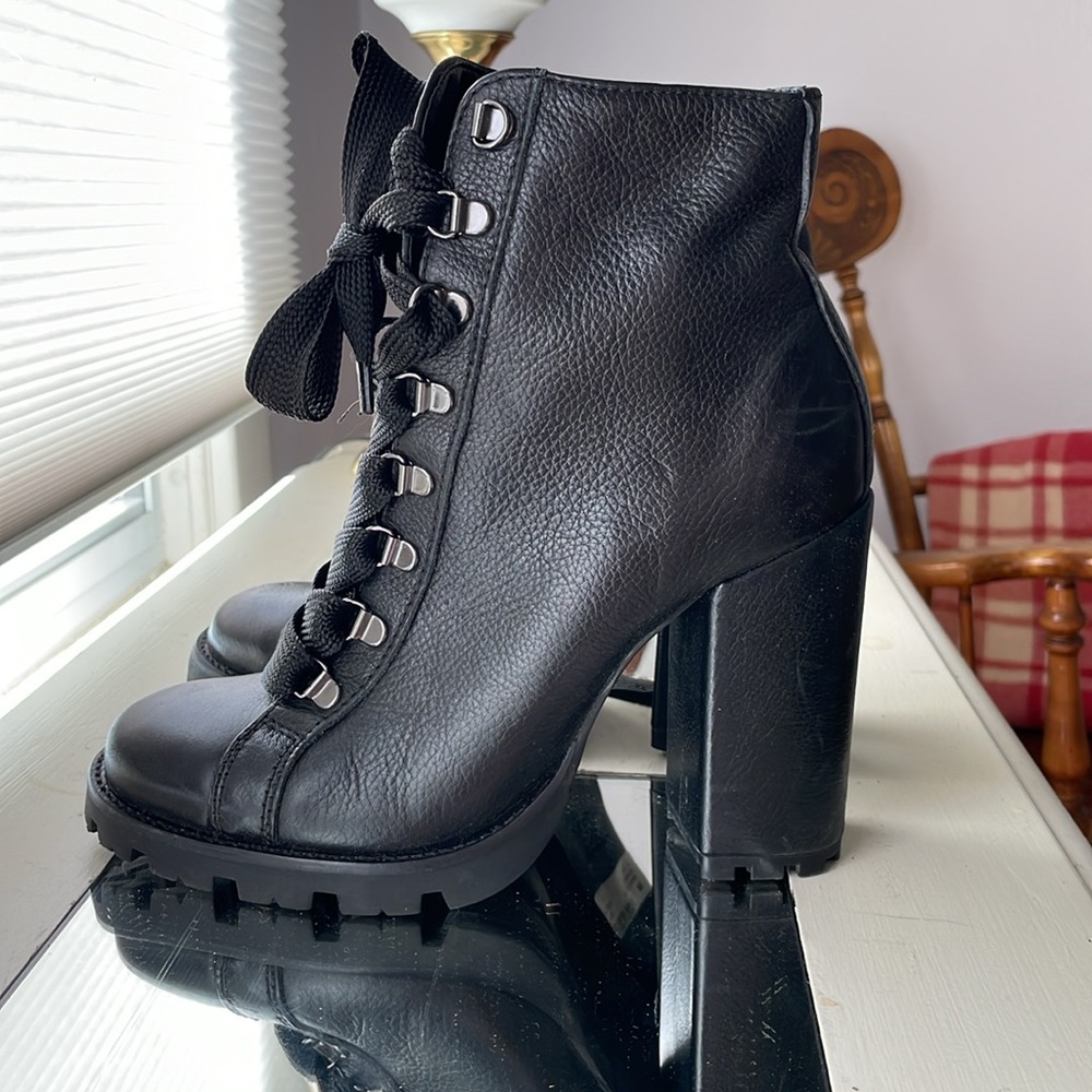 Schutz new never worn out lace-up black booties. Size 9.